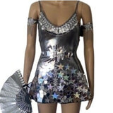 Mirror Dress Skater  Rave Festival Outfit Futuristic Disco Ball Umbrella Fan Boot Wraps