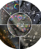 3 Pattern Options Stars and Moons Galaxy Celestial Rave  Festival Outfit Arm Warmers Mesh Skirt Bikini Necklace Leg garters