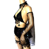 3 Pattern Options Stars and Moons Galaxy Celestial Rave  Festival Outfit Arm Warmers Mesh Skirt Bikini Necklace Leg garters