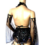 3 Pattern Options Stars and Moons Galaxy Celestial Rave  Festival Outfit Arm Warmers Mesh Skirt Bikini Necklace Leg garters